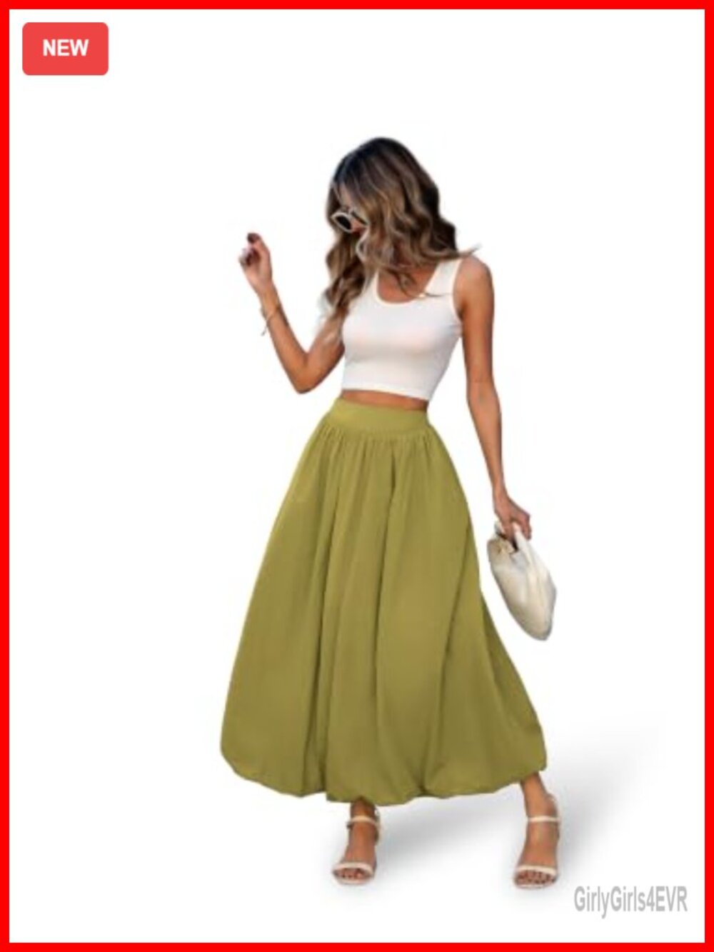 Women's Bubble Maxi Skirt Elastic Waist Puffy Hem A-Line Pleated Ankle